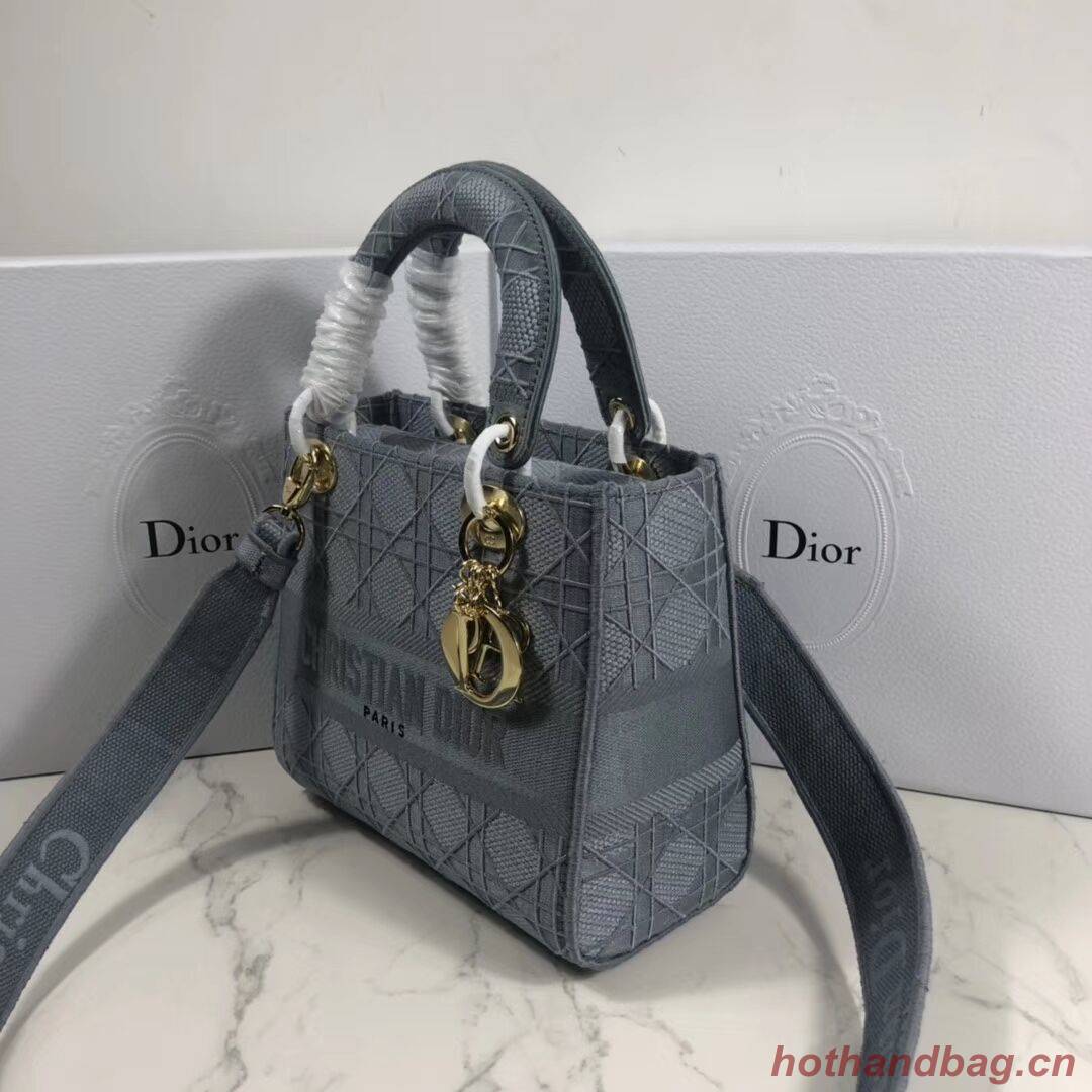 LADY DIOR TOTE BAG IN EMBROIDERED CANVAS C4532 grey blue LADY DIOR TOTE BAG IN EMBROIDERED CANVAS C4532 grey blue