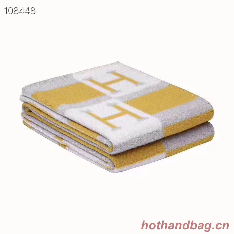 Hermes Lambswool & Cashmere Shawl & Blanket 71152 Yellow Hermes Lambswool & Cashmere Shawl & Blanket 71152 Yellow