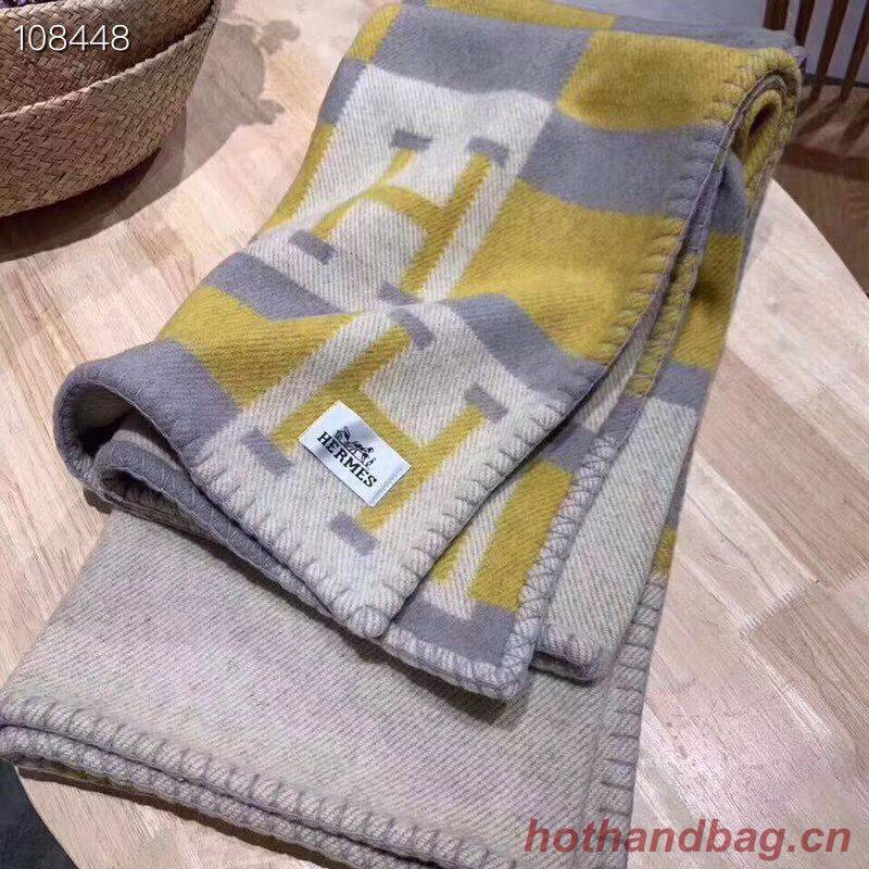 Hermes Lambswool & Cashmere Shawl & Blanket 71152 Yellow Hermes Lambswool & Cashmere Shawl & Blanket 71152 Yellow