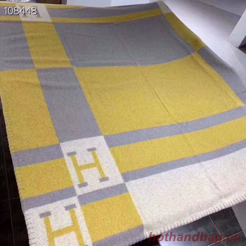 Hermes Lambswool & Cashmere Shawl & Blanket 71152 Yellow Hermes Lambswool & Cashmere Shawl & Blanket 71152 Yellow