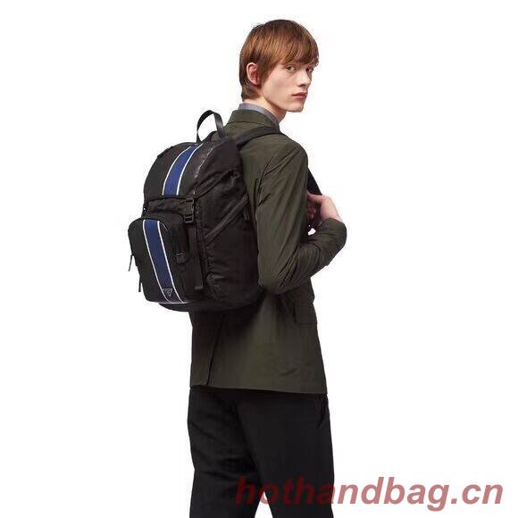 Prada Technical fabric and leather backpack 2VZ135 black&blue Prada Technical fabric and leather backpack 2VZ135 black&blue