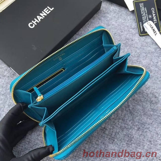 CHANEL 19 sheepskin & Gold-Tone Metal Wallet AP1063 blue