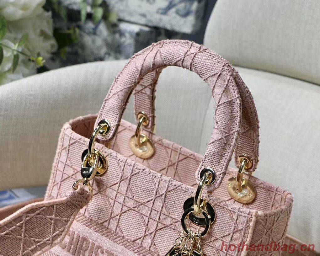 LADY DIOR TOTE BAG IN EMBROIDERED CANVAS C4532 pink Gold Hardware LADY DIOR TOTE BAG IN EMBROIDERED CANVAS C4532 pink Gold Hardware