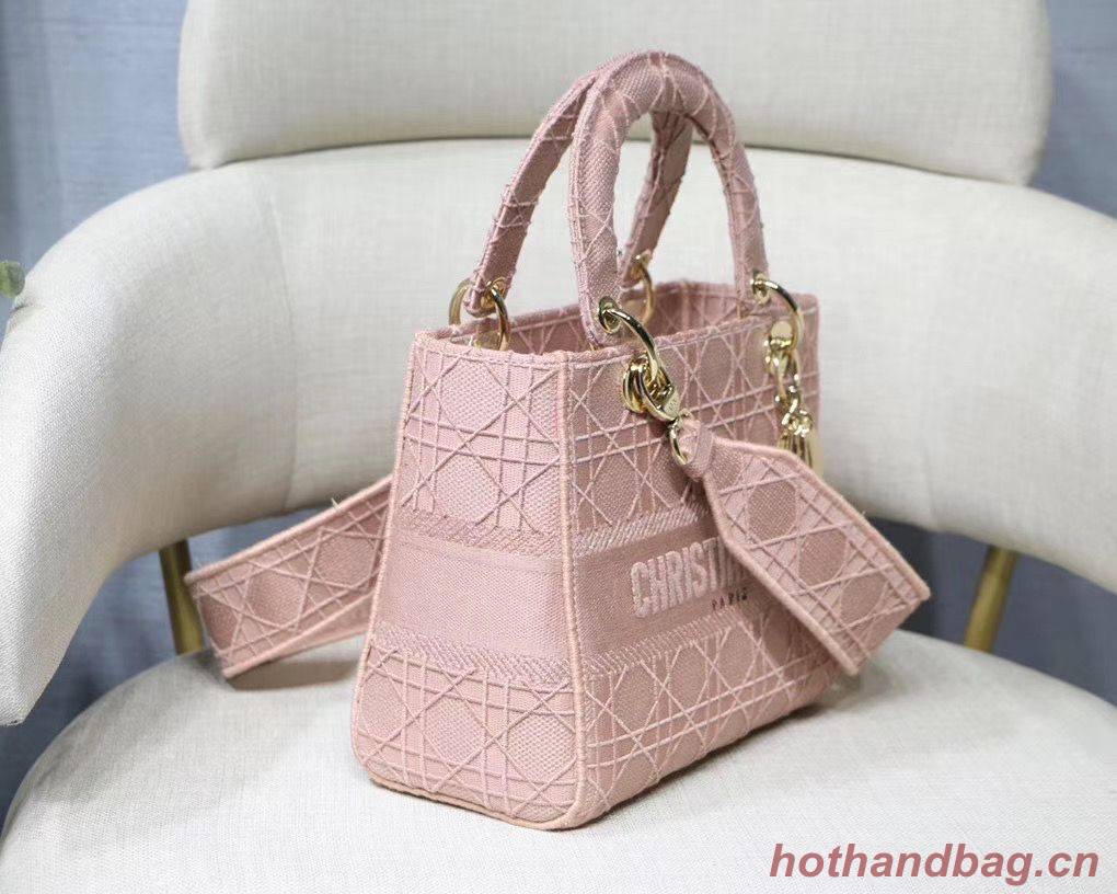 LADY DIOR TOTE BAG IN EMBROIDERED CANVAS C4532 pink Gold Hardware LADY DIOR TOTE BAG IN EMBROIDERED CANVAS C4532 pink Gold Hardware