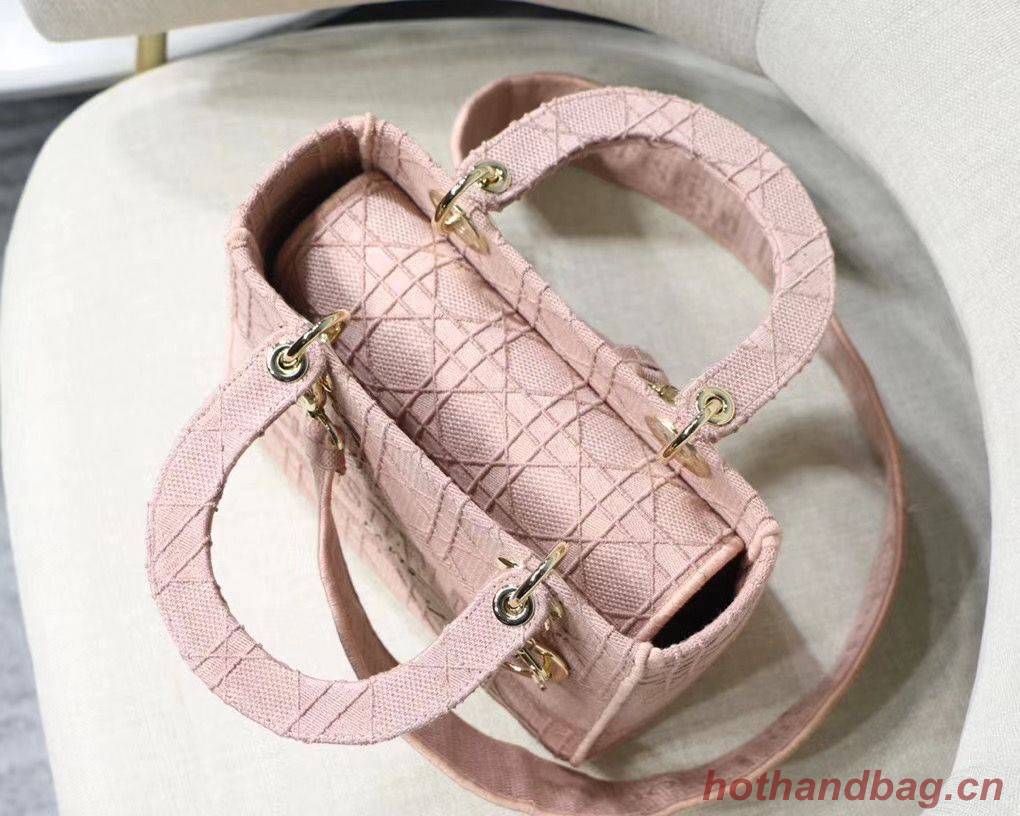 LADY DIOR TOTE BAG IN EMBROIDERED CANVAS C4532 pink Gold Hardware LADY DIOR TOTE BAG IN EMBROIDERED CANVAS C4532 pink Gold Hardware