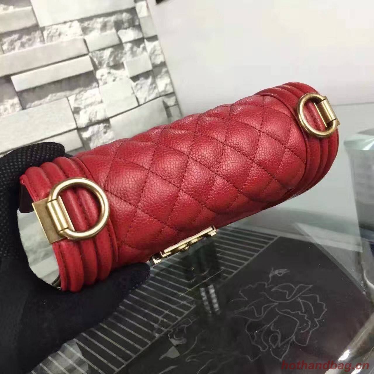 Chanel Le Boy Flap Shoulder Bag Original Cavier Leather A67085 Red Gold Buckle Chanel Le Boy Flap Shoulder Bag Original Cavier Leather A67085 Red Gold Buckle