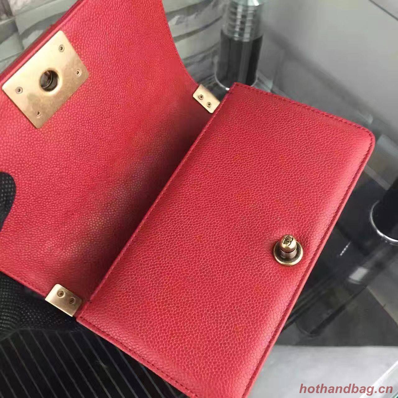 Chanel Le Boy Flap Shoulder Bag Original Cavier Leather A67085 Red Gold Buckle Chanel Le Boy Flap Shoulder Bag Original Cavier Leather A67085 Red Gold Buckle