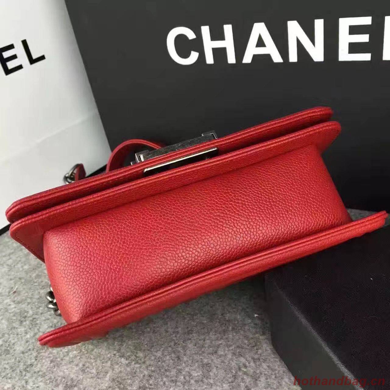Chanel Le Boy Flap Shoulder Bag Original Cavier Leather A67085 Red Silver Buckle Chanel Le Boy Flap Shoulder Bag Original Cavier Leather A67085 Red Silver Buckle