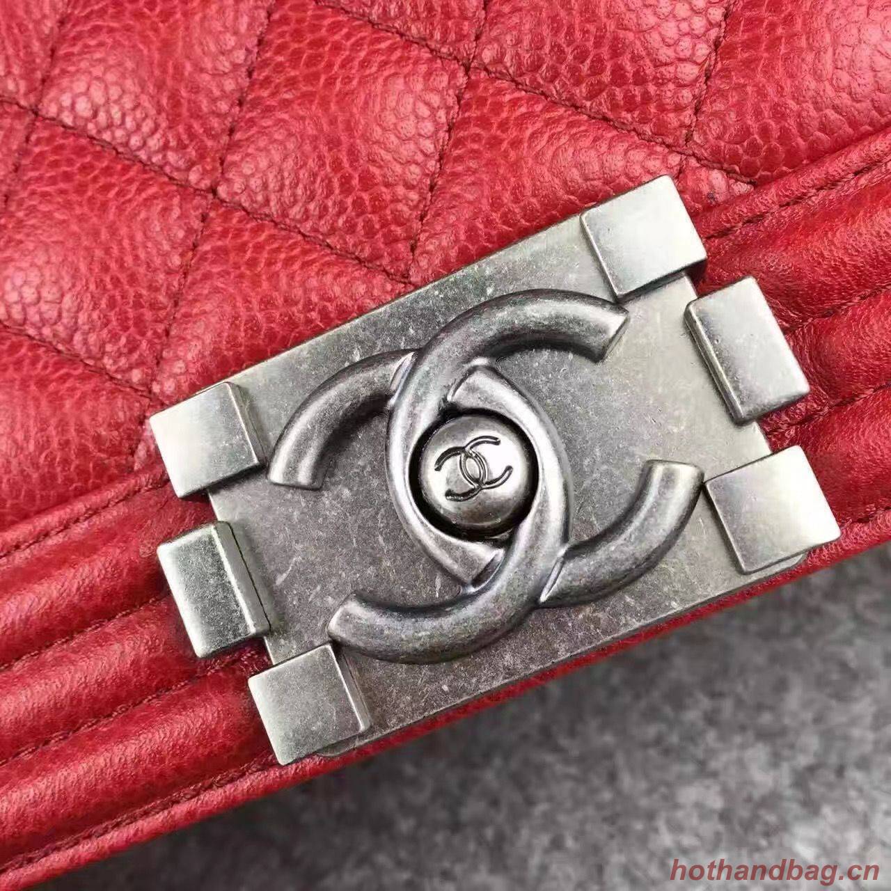 Chanel Le Boy Flap Shoulder Bag Original Cavier Leather A67085 Red Silver Buckle Chanel Le Boy Flap Shoulder Bag Original Cavier Leather A67085 Red Silver Buckle