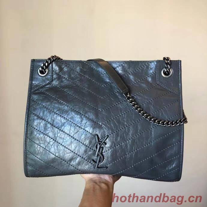 SAINT LAURENT NIKI MEDIUM SHOPPING BAG IN CRINKLED VINTAGE LEATHER 5814 Dark Gray SAINT LAURENT NIKI MEDIUM SHOPPING BAG IN CRINKLED VINTAGE LEATHER 5814 Dark Gray