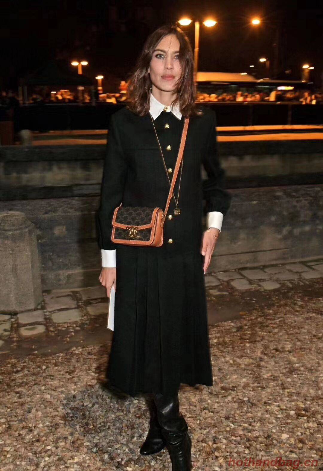 Celine TEEN TRIOMPHE BAG IN TRIOMPHE CANVAS AND CALFSKIN CL87368 TAN Celine TEEN TRIOMPHE BAG IN TRIOMPHE CANVAS AND CALFSKIN CL87368 TAN