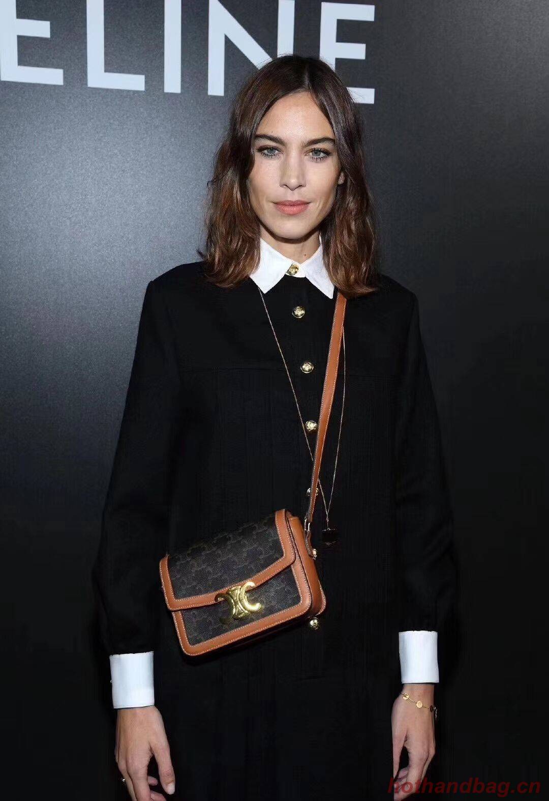 Celine TEEN TRIOMPHE BAG IN TRIOMPHE CANVAS AND CALFSKIN CL87368 TAN Celine TEEN TRIOMPHE BAG IN TRIOMPHE CANVAS AND CALFSKIN CL87368 TAN