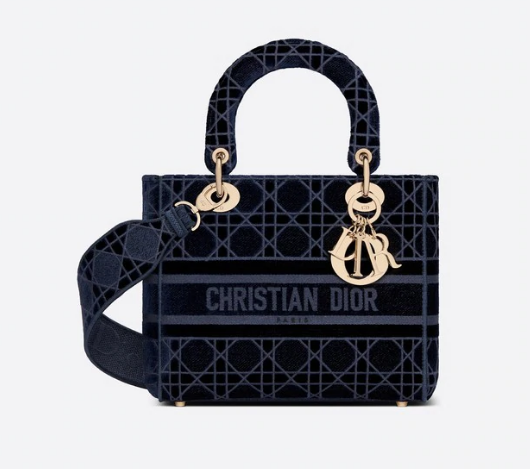 DIOR MEDIUM LADY D-LITE BAG Blue Cannage Embroidered Velvet M0565 DIOR MEDIUM LADY D-LITE BAG Blue Cannage Embroidered Velvet M0565