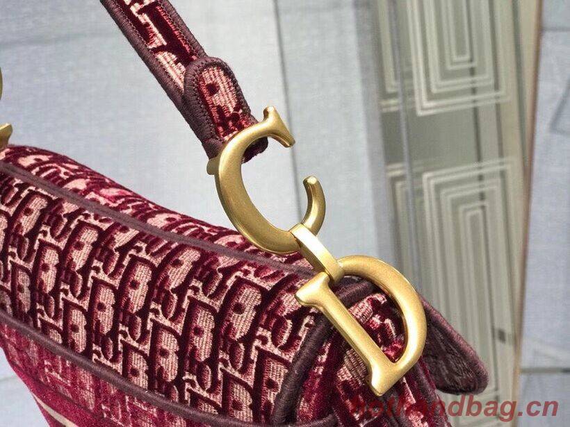 SADDLE BAG Dior Oblique Embroidered Velvet C0044 Burgundy SADDLE BAG Dior Oblique Embroidered Velvet C0044 Burgundy