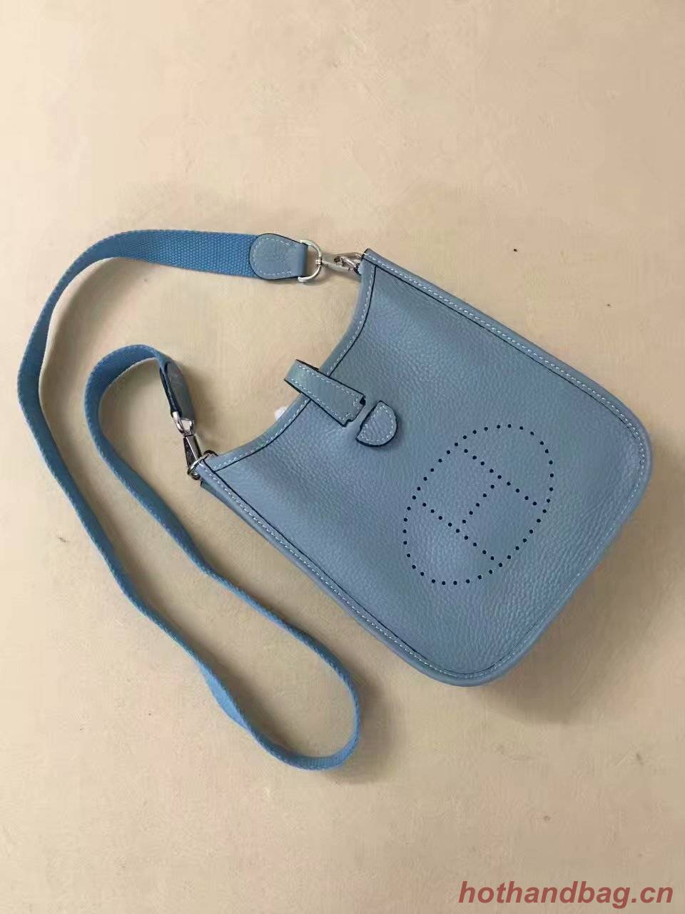 Hermes Evelyne original togo leather mini Shoulder Bag H15698 sky blue Hermes Evelyne original togo leather mini Shoulder Bag H15698 sky blue
