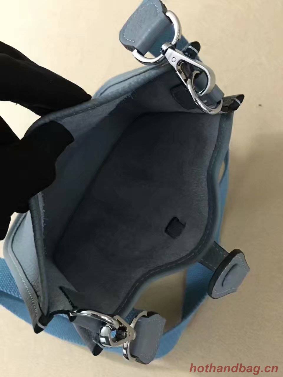 Hermes Evelyne original togo leather mini Shoulder Bag H15698 sky blue Hermes Evelyne original togo leather mini Shoulder Bag H15698 sky blue