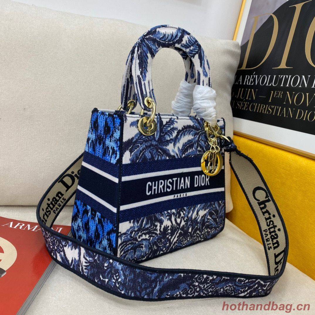 DIOR MEDIUM LADY D-LITE BAG Dark Blue Tree Cannage Embroidery M0565OREY Blue DIOR MEDIUM LADY D-LITE BAG Dark Blue Tree Cannage Embroidery M0565OREY Blue