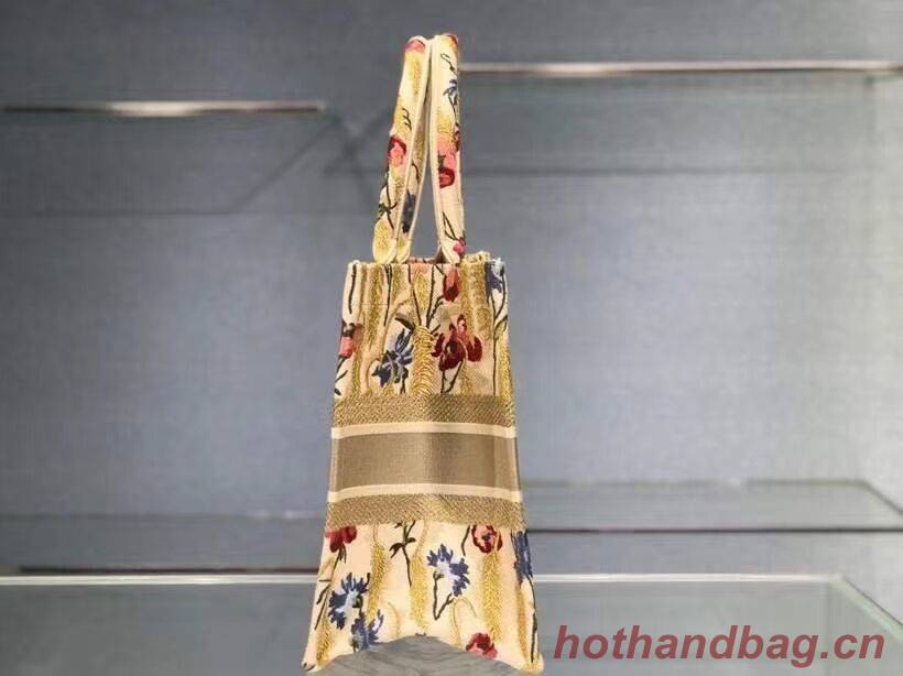 SMALL DIOR BOOK TOTE Beige Multicolor Dior Hibiscus Metallic Thread Embroidery M1296 SMALL DIOR BOOK TOTE Beige Multicolor Dior Hibiscus Metallic Thread Embroidery M1296