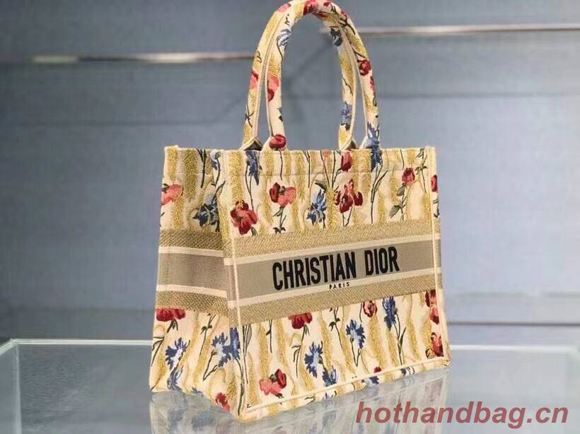 SMALL DIOR BOOK TOTE Beige Multicolor Dior Hibiscus Metallic Thread Embroidery M1296 SMALL DIOR BOOK TOTE Beige Multicolor Dior Hibiscus Metallic Thread Embroidery M1296