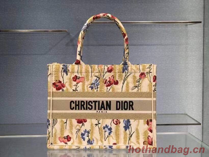 SMALL DIOR BOOK TOTE Beige Multicolor Dior Hibiscus Metallic Thread Embroidery M1296 SMALL DIOR BOOK TOTE Beige Multicolor Dior Hibiscus Metallic Thread Embroidery M1296