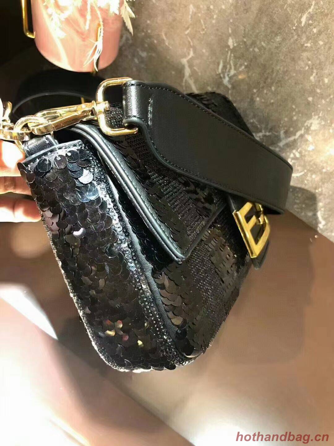 FENDI BAGUETTE Bag Pearl slice F1359 black FENDI BAGUETTE Bag Pearl slice F1359 black