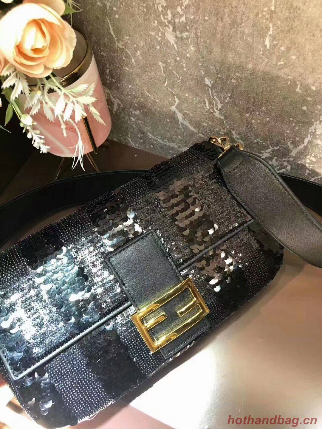 FENDI BAGUETTE Bag Pearl slice F1359 black FENDI BAGUETTE Bag Pearl slice F1359 black