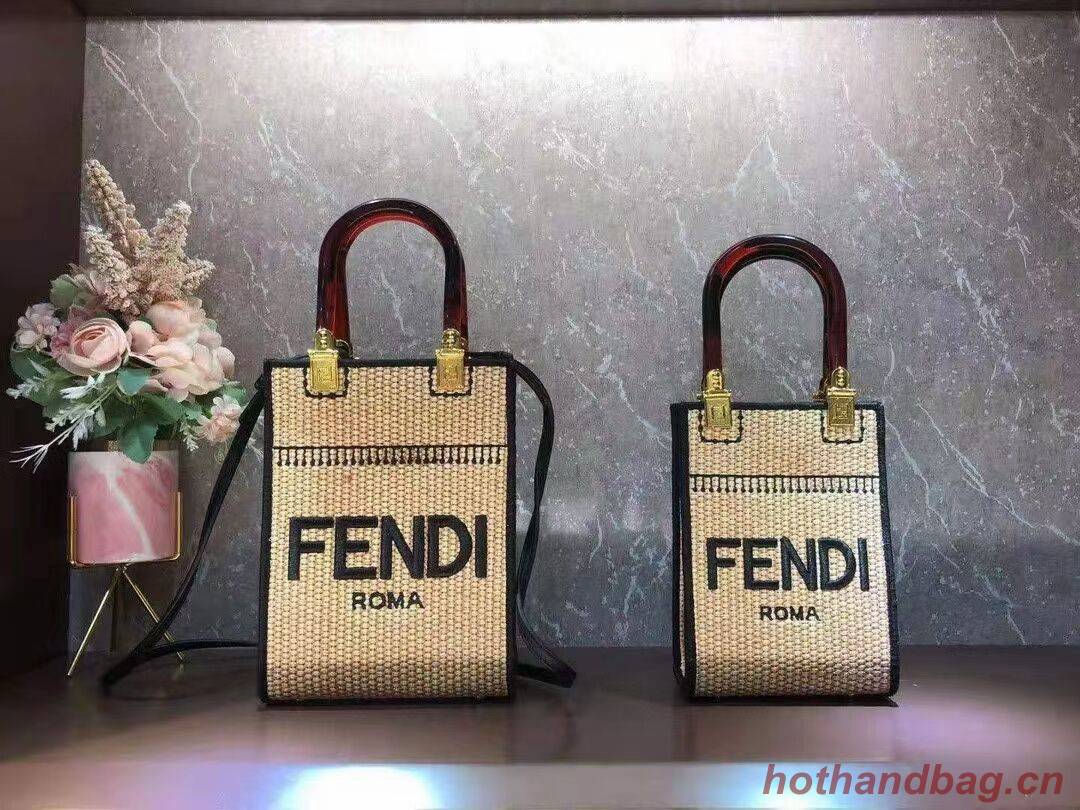 FENDI SUNSHINE SHOPPER Braided straw medium-bag F1620 apricot FENDI SUNSHINE SHOPPER Braided straw medium-bag F1620 apricot