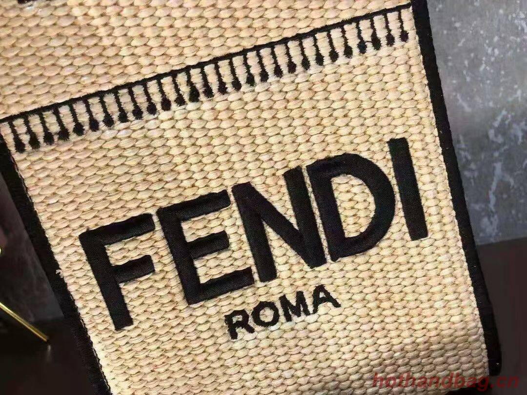 FENDI SUNSHINE SHOPPER Braided straw medium-bag F1620 apricot FENDI SUNSHINE SHOPPER Braided straw medium-bag F1620 apricot