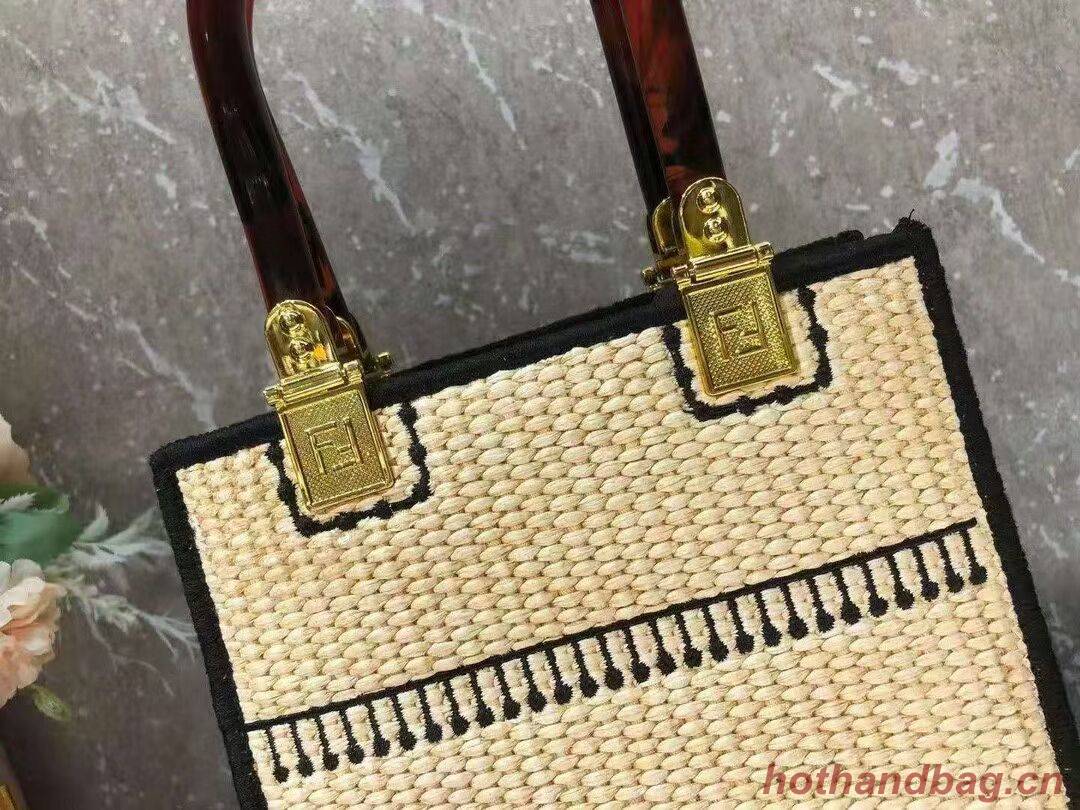 FENDI SUNSHINE SHOPPER Braided straw medium-bag F1620 apricot FENDI SUNSHINE SHOPPER Braided straw medium-bag F1620 apricot