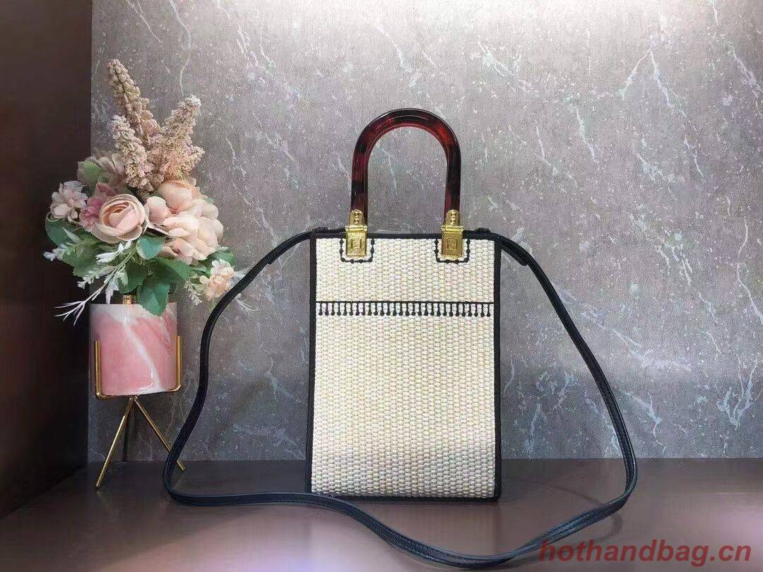 FENDI SUNSHINE SHOPPER Braided straw medium-bag F1620 beige FENDI SUNSHINE SHOPPER Braided straw medium-bag F1620 beige