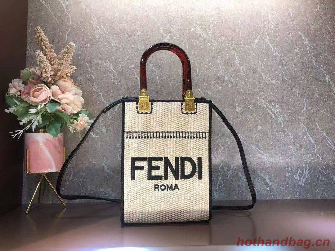 FENDI SUNSHINE SHOPPER Braided straw medium-bag F1620 beige FENDI SUNSHINE SHOPPER Braided straw medium-bag F1620 beige
