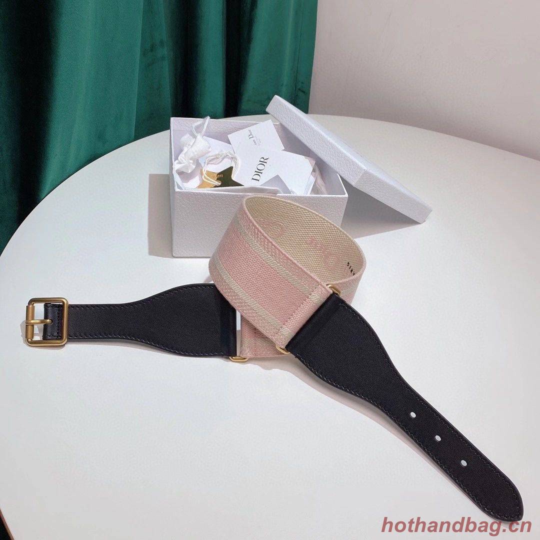 Dior Belt 65 mm Embroidered Canvas M929 Pink & Cream Dior Belt 65 mm Embroidered Canvas M929 Pink & Cream