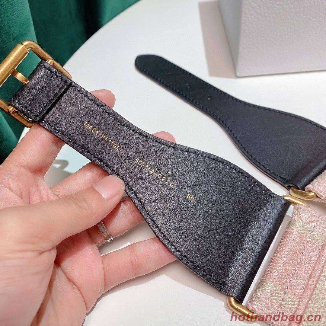 Dior Belt 65 mm Embroidered Canvas M929 Pink & Cream Dior Belt 65 mm Embroidered Canvas M929 Pink & Cream