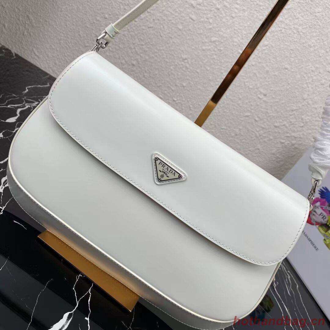 Prada Cleo brushed leather shoulder bag with flap 1BH276 white Prada Cleo brushed leather shoulder bag with flap 1BH276 white