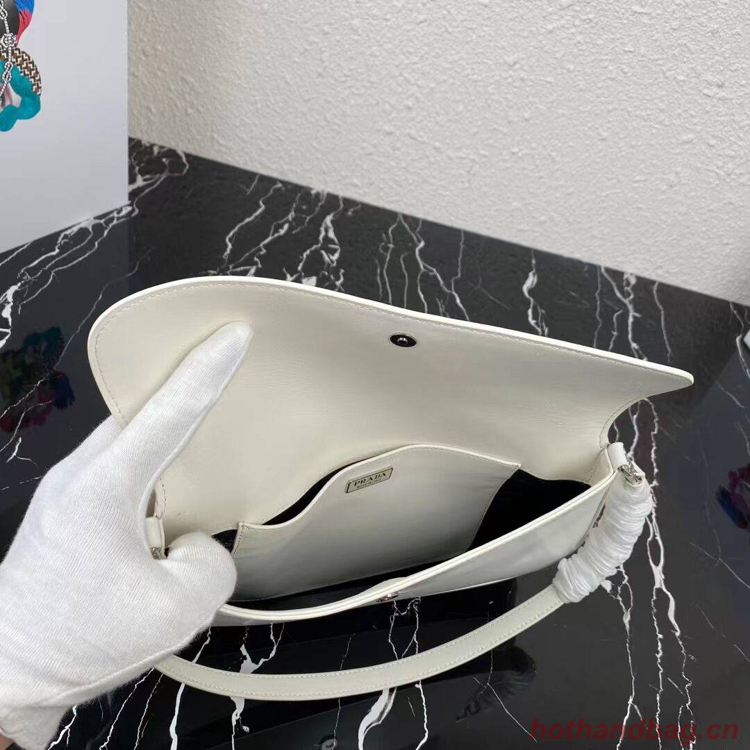 Prada Cleo brushed leather shoulder bag with flap 1BH276 white Prada Cleo brushed leather shoulder bag with flap 1BH276 white
