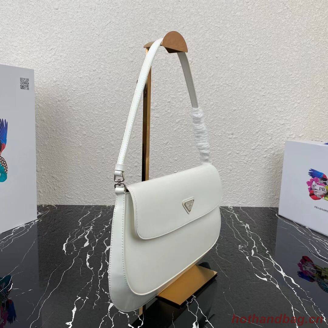 Prada Cleo brushed leather shoulder bag with flap 1BH276 white Prada Cleo brushed leather shoulder bag with flap 1BH276 white