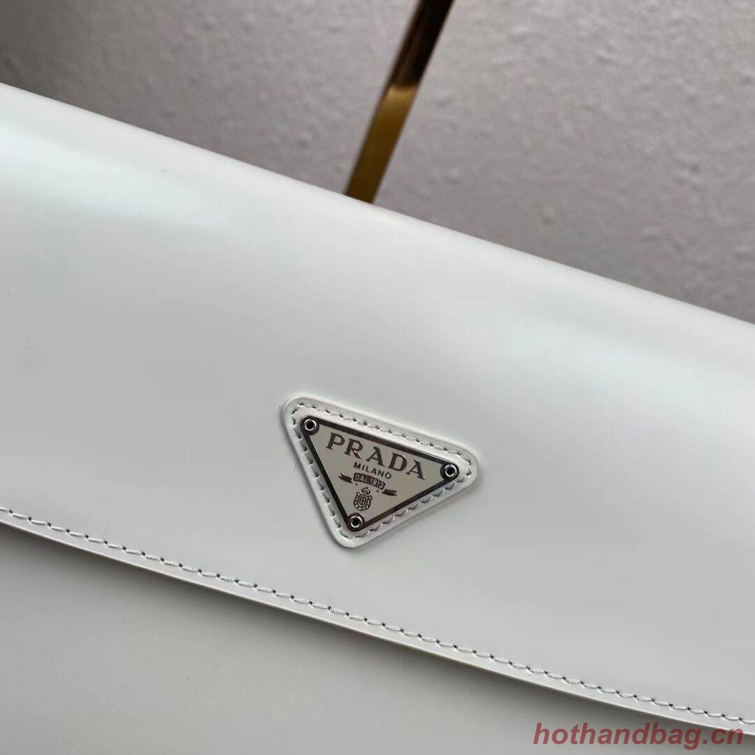 Prada Cleo brushed leather shoulder bag with flap 1BH276 white Prada Cleo brushed leather shoulder bag with flap 1BH276 white