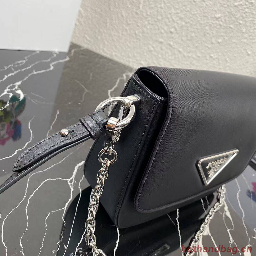 Prada Small brushed leather shoulder bag 1BA263 black Prada Small brushed leather shoulder bag 1BA263 black