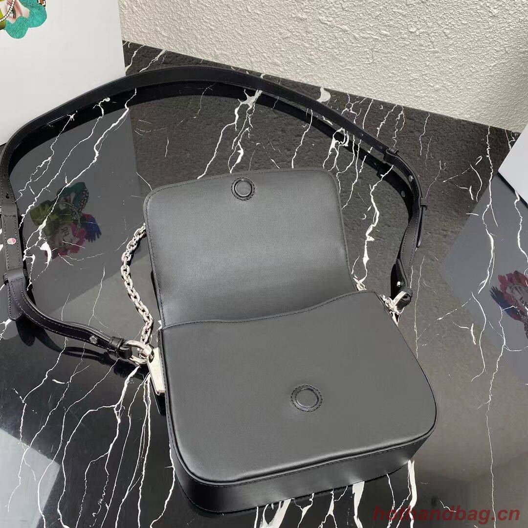 Prada Small brushed leather shoulder bag 1BA263 black Prada Small brushed leather shoulder bag 1BA263 black