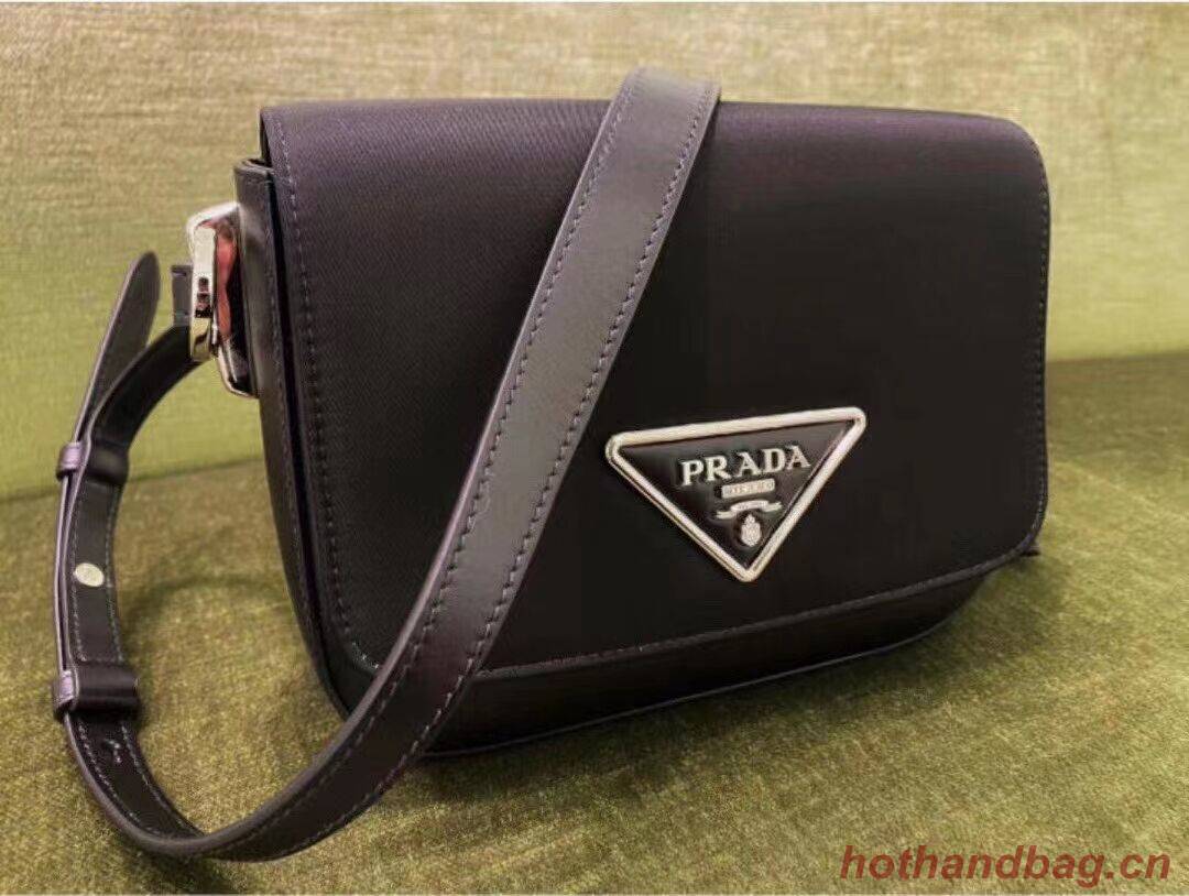Prada Small brushed leather shoulder bag 1BA263 black Prada Small brushed leather shoulder bag 1BA263 black