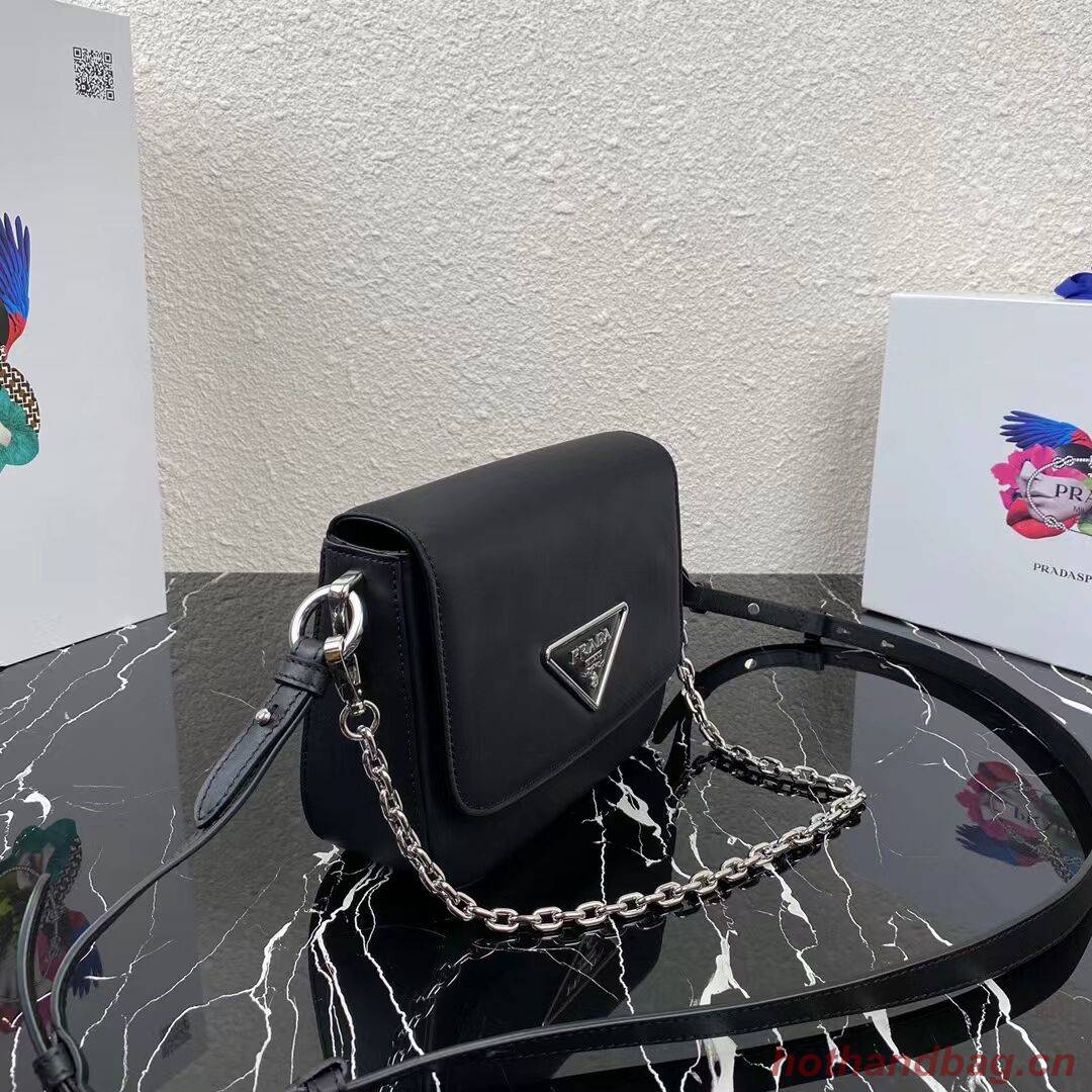 Prada Small brushed leather shoulder bag 1BA263 black Prada Small brushed leather shoulder bag 1BA263 black