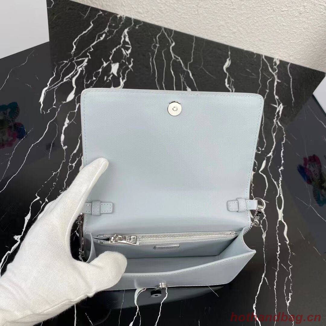 Prada Small brushed leather shoulder bag 1BH307 light blue Prada Small brushed leather shoulder bag 1BH307 light blue