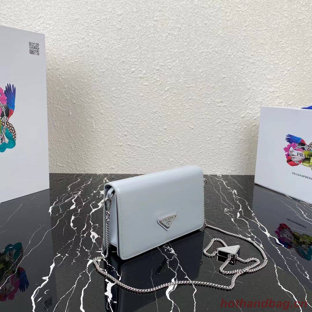 Prada Small brushed leather shoulder bag 1BH307 light blue Prada Small brushed leather shoulder bag 1BH307 light blue