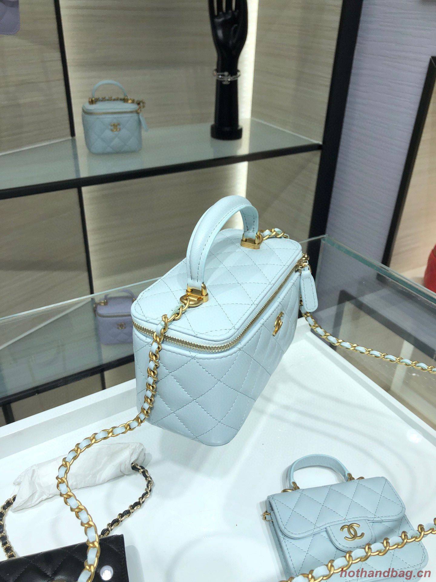 Chanel Original Small classic chain box handbag AP2199 Light Blue Chanel Original Small classic chain box handbag AP2199 Light Blue