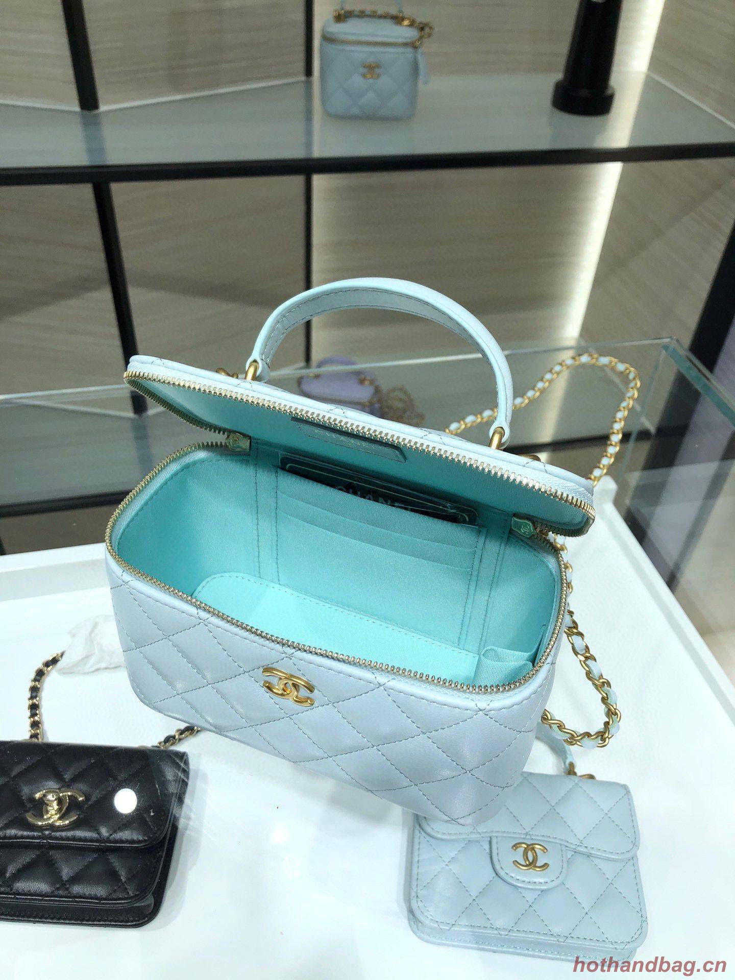 Chanel Original Small classic chain box handbag AP2199 Light Blue Chanel Original Small classic chain box handbag AP2199 Light Blue