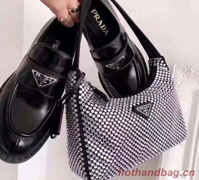 Prada Satin mini-bag with artificial crystals 1BE515 black Prada Satin mini-bag with artificial crystals 1BE515 black