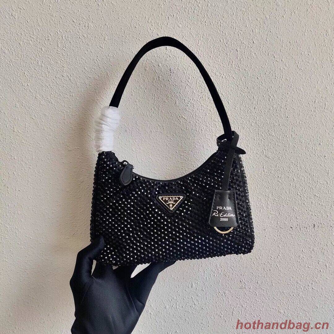 Prada Satin mini-bag with artificial crystals 1BE515 black Prada Satin mini-bag with artificial crystals 1BE515 black