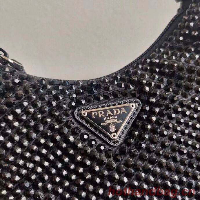 Prada Satin mini-bag with artificial crystals 1BE515 black Prada Satin mini-bag with artificial crystals 1BE515 black