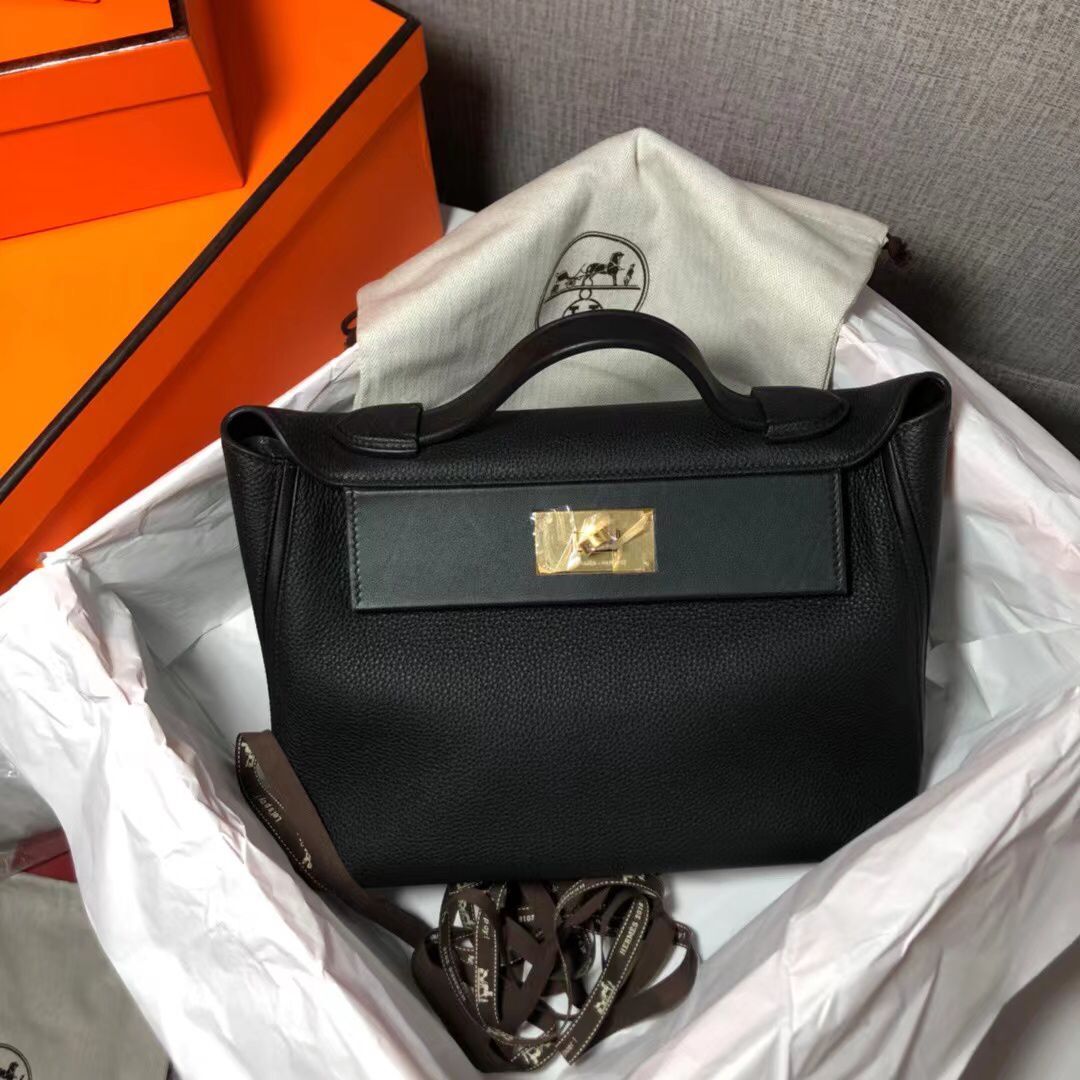 Hermes Kelly Original togo Leather Tote Bag H2424 Black Hermes Kelly Original togo Leather Tote Bag H2424 Black