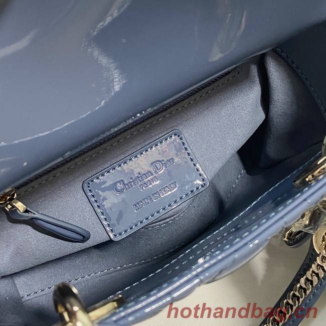 MINI LADY DIOR BAG Patent Cannage Calfskin M0566OW sky Blue&gold